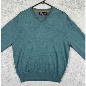 Belford V-Neck Sweater Adult Medium Green 100% Merino Wool Pullover Outdoor Mens